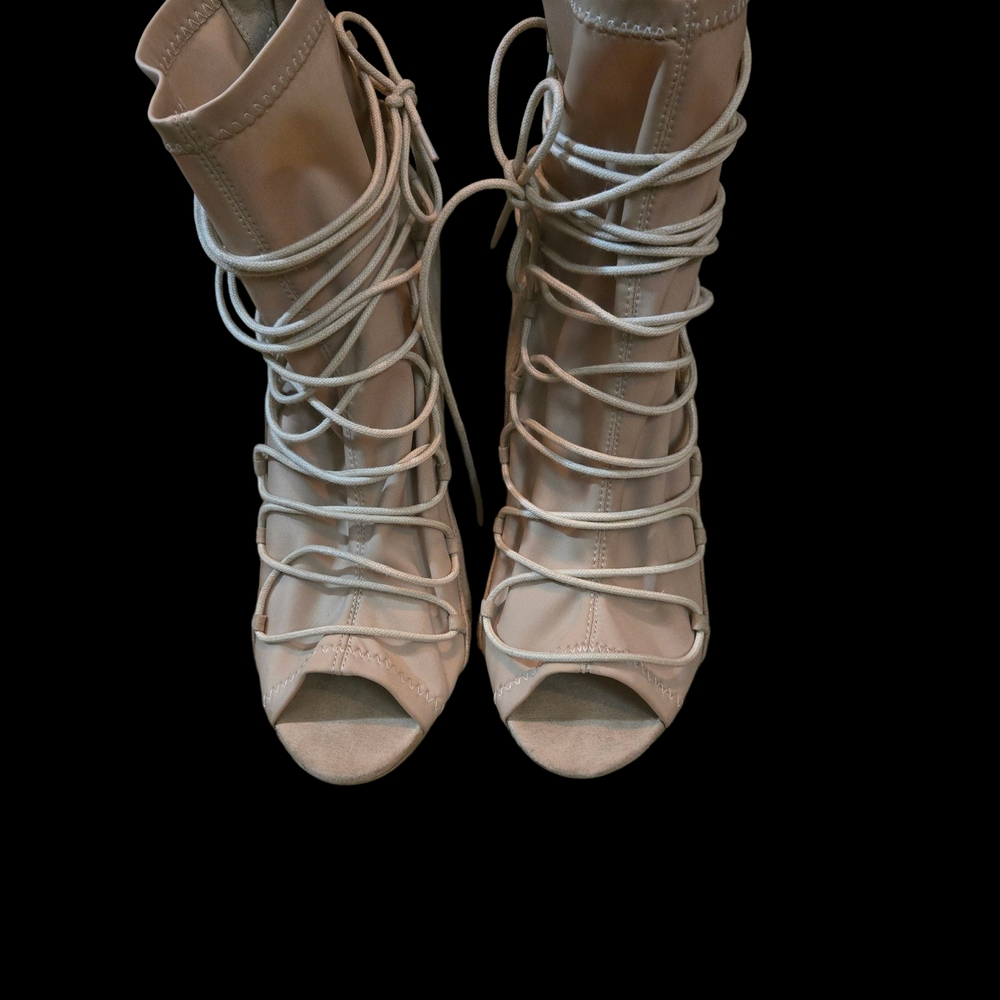 Elegant Cream Lace-Up Women's Heels